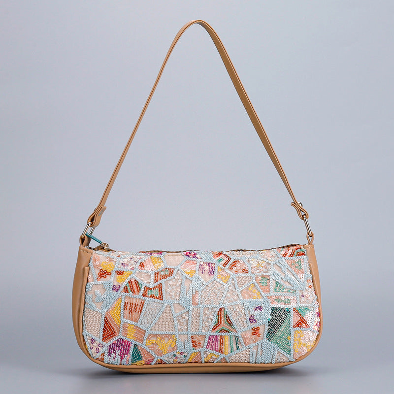 Wholesale sequin embroidered flower shoulder bag